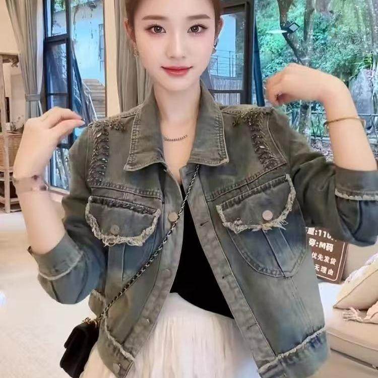 显瘦百搭短款复古毛边牛仔外套