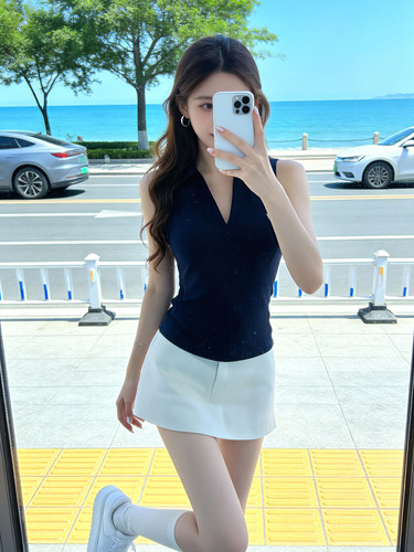 无袖polo领上衣半身裙运动套装女
