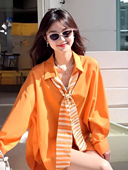 酷飒拽姐上衣 欧货爆款 韩系慵懒风宽松显瘦橙色防晒衬衫 女春夏新款