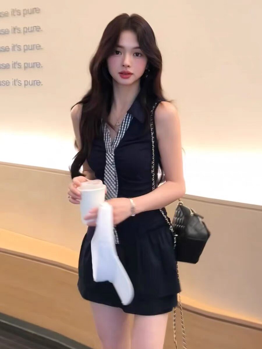 夏季新款辣妹套装POLO领上衣半裙