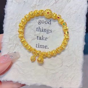 金店同款镂空花丝莲花仿沙金手链珐琅工艺diy设计款两世欢手串女