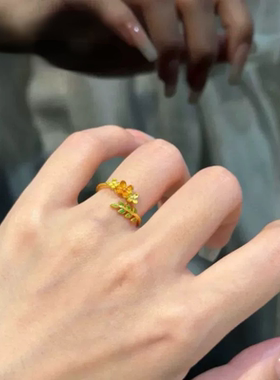 沙金高货金桂飘香戒指女桂花珐琅新中式风格指环礼物送女友