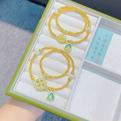 金店同款六福家古法高货宋韵四合如意仿沙金手链久不掉色多圈手链