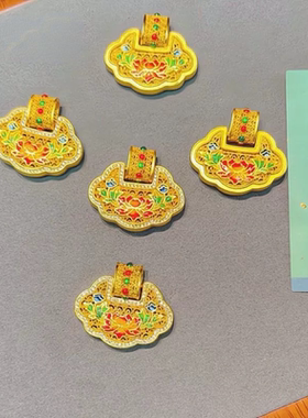 沙金新中式牡丹花如意锁吊坠复古风爆款挂坠送礼锁骨链花丝珐琅彩