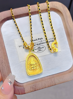 新黑沙金风国潮毛衣链女古法送礼金项链黄财神diy高级感吊坠中式