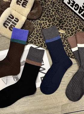 秋冬美拉德撞色系中长筒女袜韩系ins潮风柔软透气高防寒拼接女袜