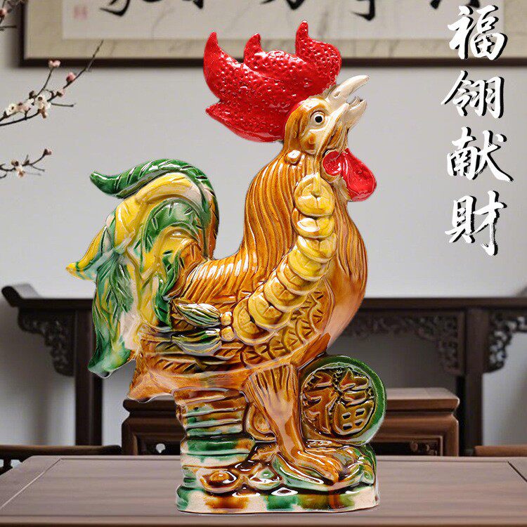 唐三彩公鸡摆件家居装饰