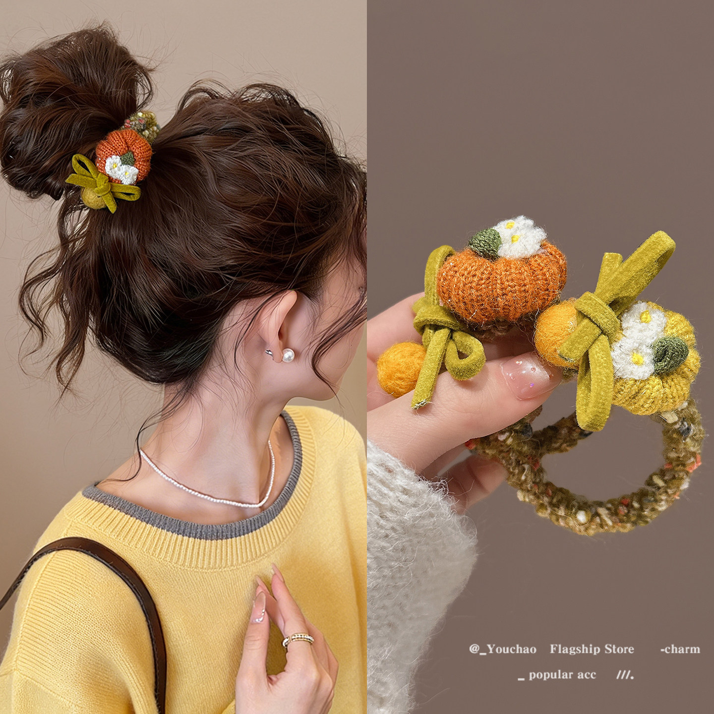 早春南瓜蝴蝶结发圈女高级感2026新款丸子头发绳皮筋扎发头绳发饰