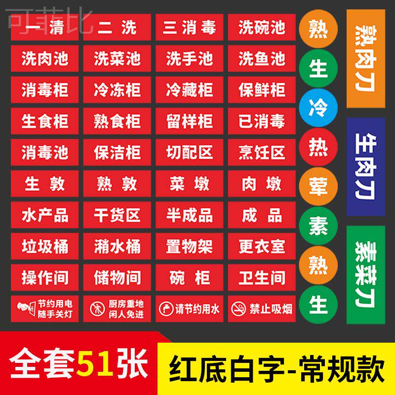 厨房餐厅幼儿园食堂标识贴套装一清二洗三消毒标识牌生熟洗碗池提示