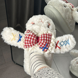 蝴蝶结大耳狗毛毛棉拖鞋女2025新款冬天外穿百搭毛绒拖室内家居