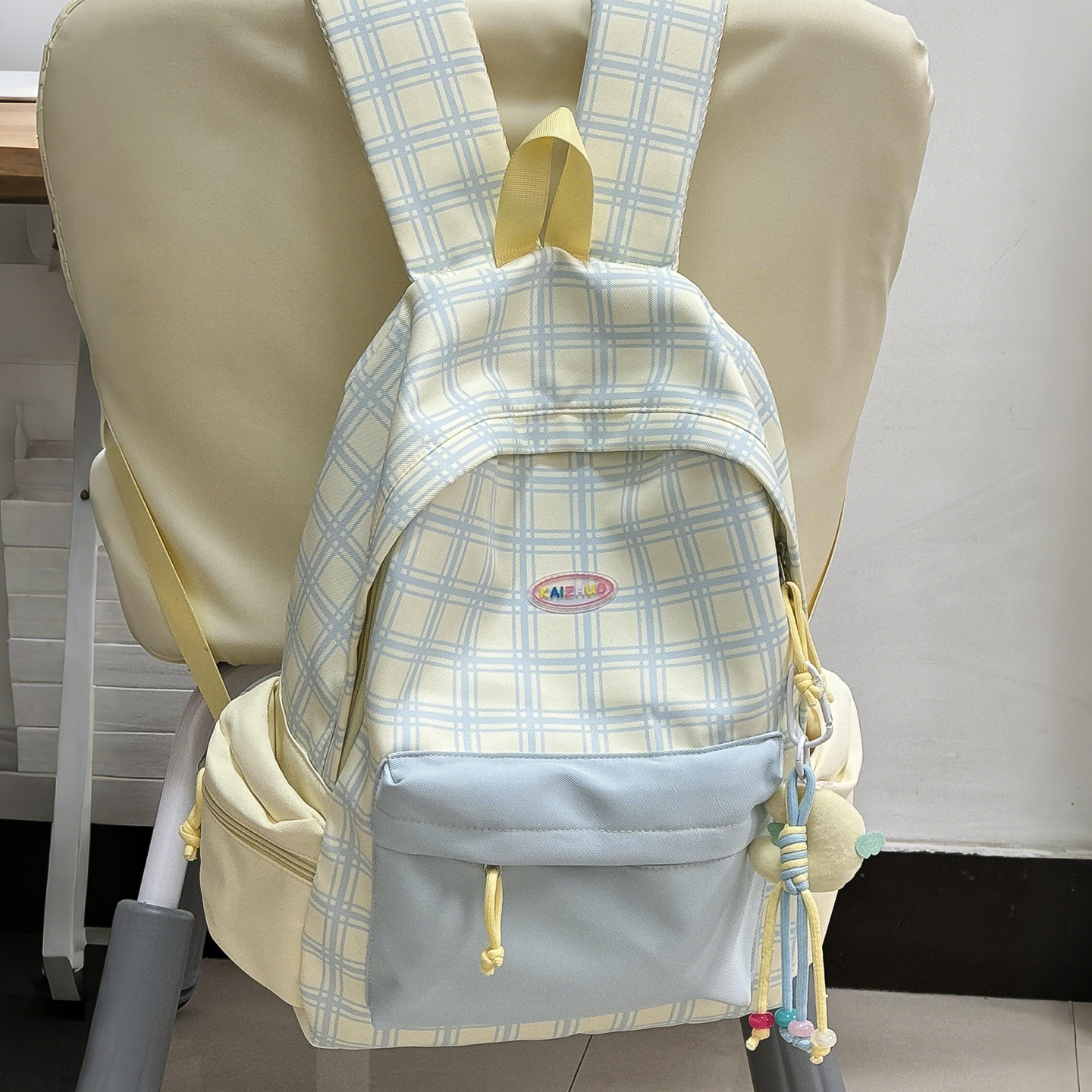 日系格子书包初高中女生双肩背包大容量ins小众旅游轻便休闲包