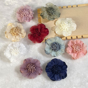 韓版 芙蓉花仿真DIY手工頭飾半成品布藝花婚慶西洋沙花胸花配飾件