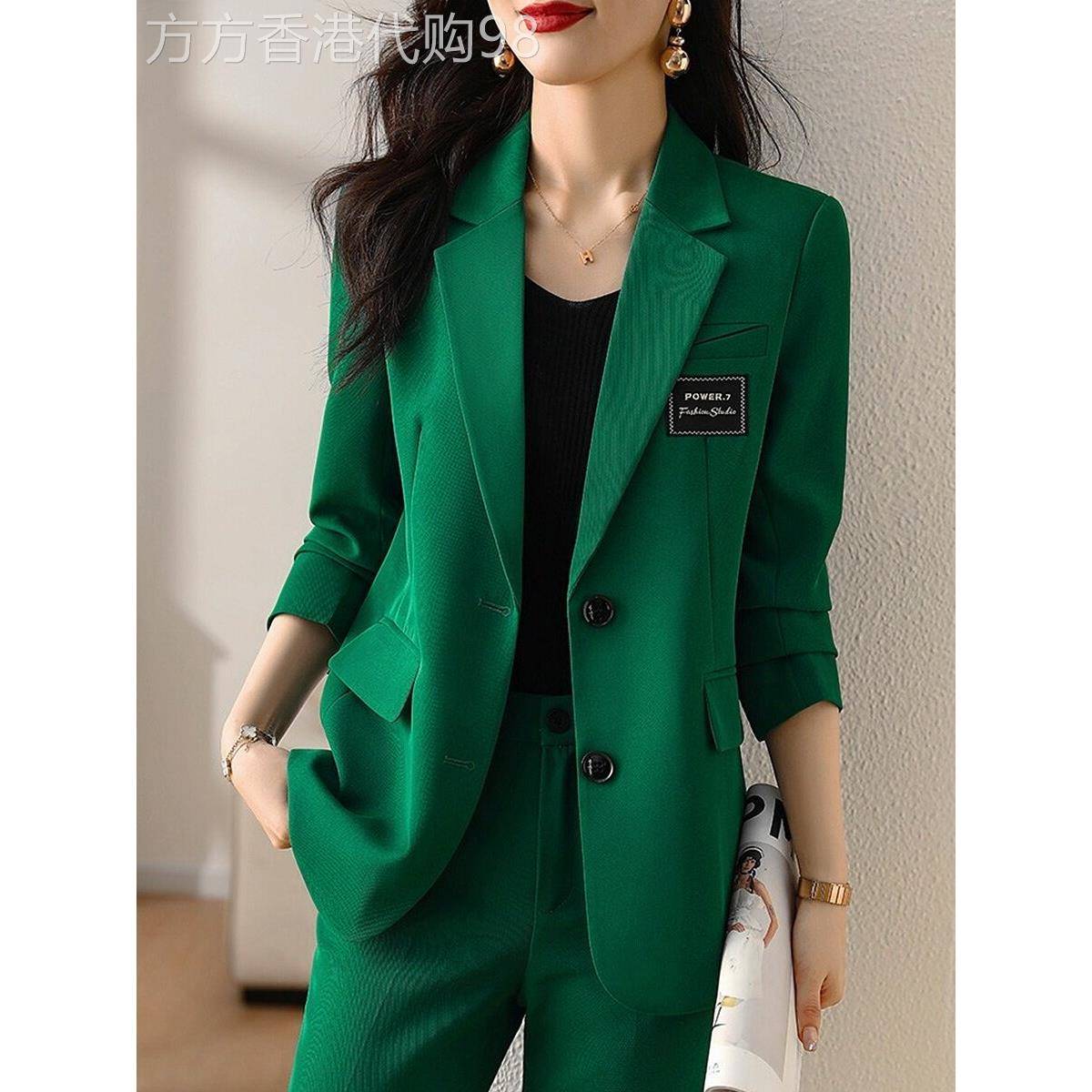 绿色西装外套女春秋2025新款气质女神范正装高级感职业装西服套装