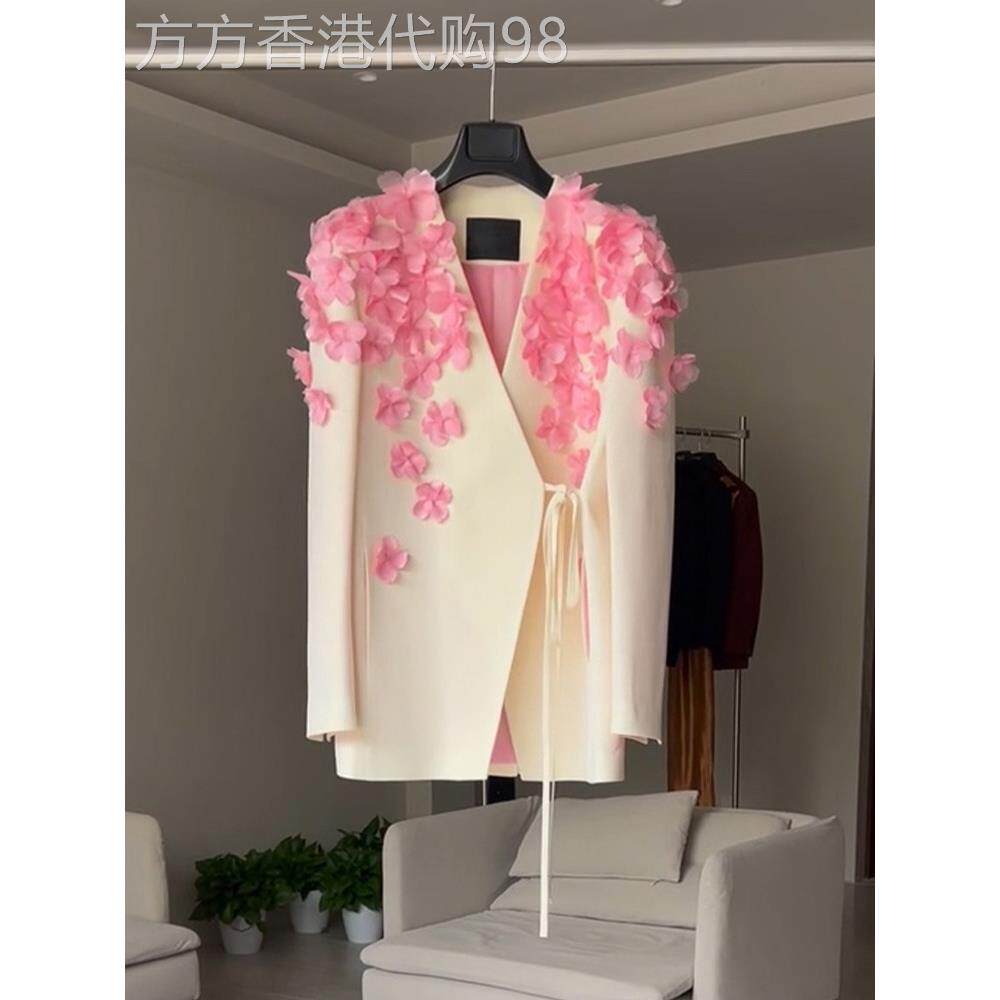 立体花朵装饰系带女式西装上衣2025新款高端欧式时尚西装上衣
