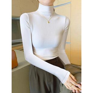 白色高领打底衫女内搭2025秋冬新款修身显瘦长袖螺纹针织洋气上衣