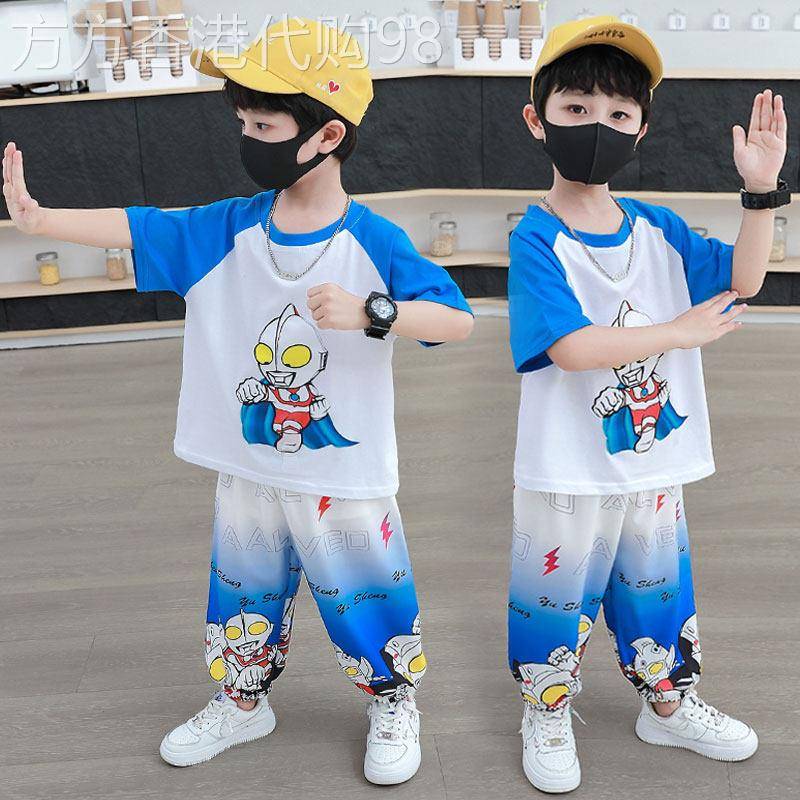DGKP奥特曼男童短袖套装夏季新款洋气中小儿童宝宝防蚊裤两件套潮