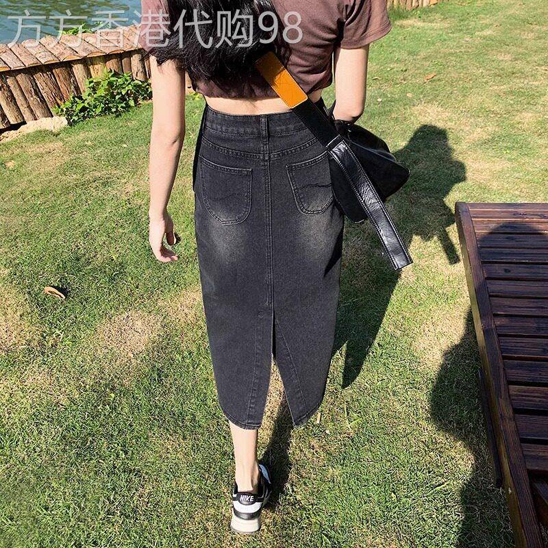 2026夏季新款后开叉黑色牛仔裙女设计感显瘦直筒长裙包臀半身裙子