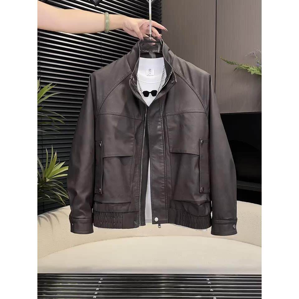 美式复古高级感皮夹克男士痞帅高端短款翻领外套修身休闲机车皮衣