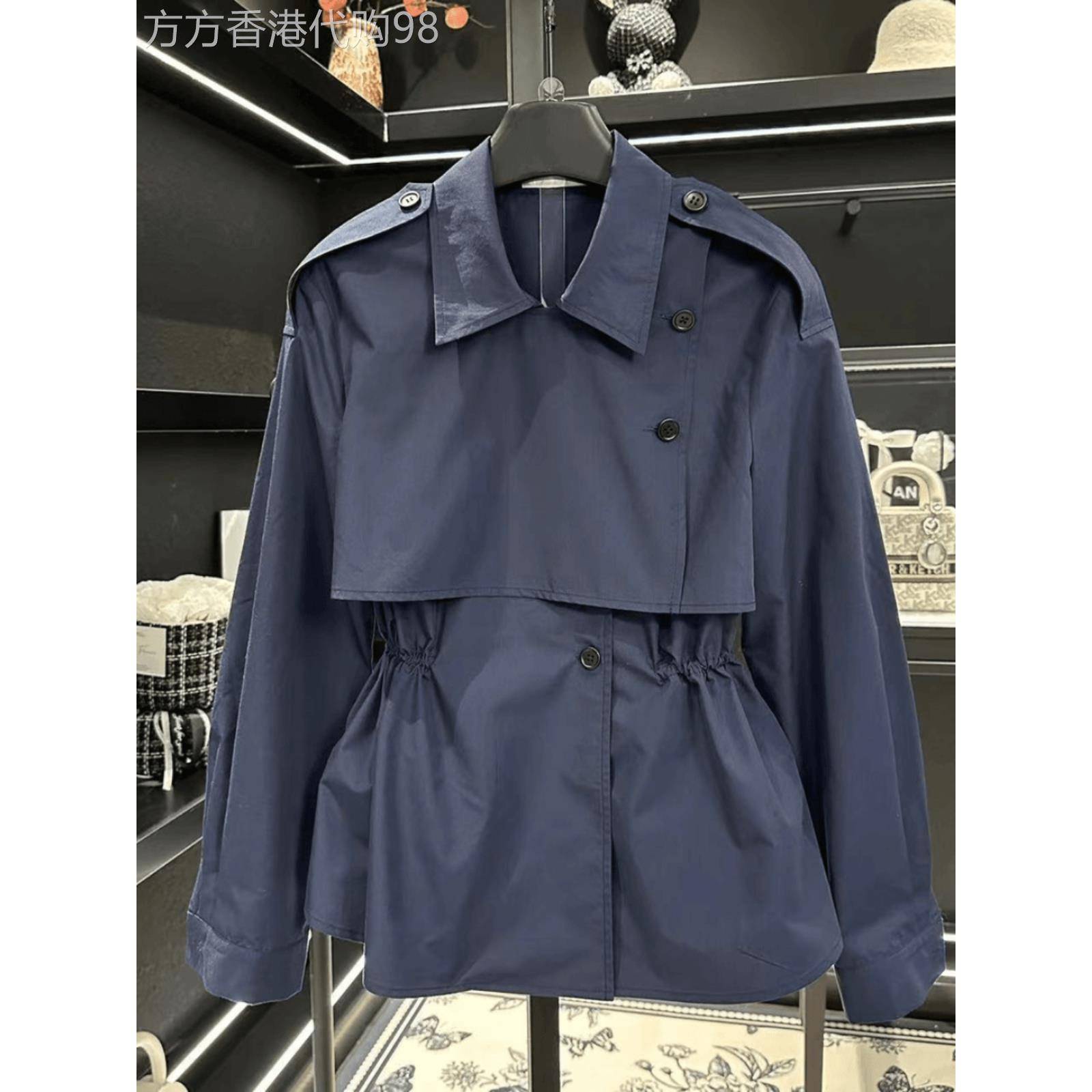 韩国2025早秋新款宽松百搭翻领松紧带腰显瘦优雅衬衫女士薄风衣夹
