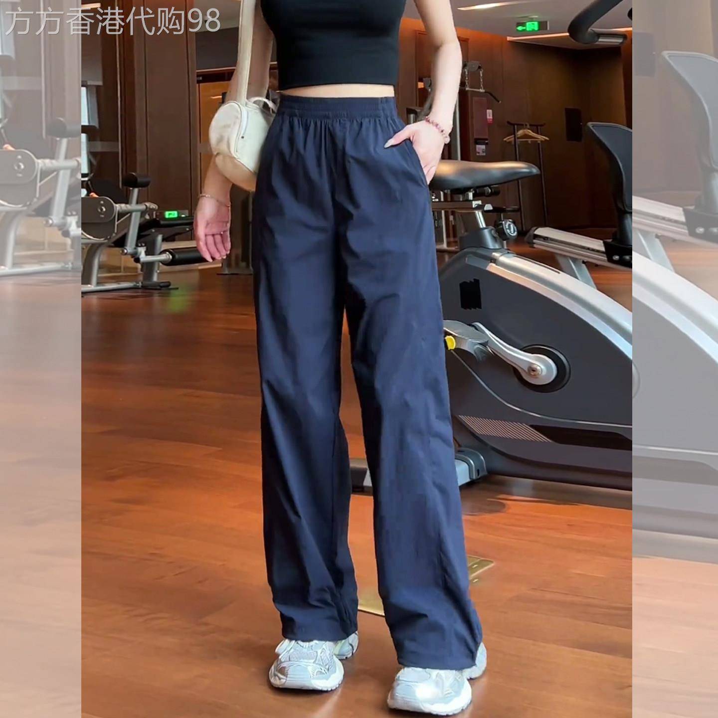 藏青色冰丝直筒裤女夏薄款2026新款大码胖mm高腰速干工装运动裤子