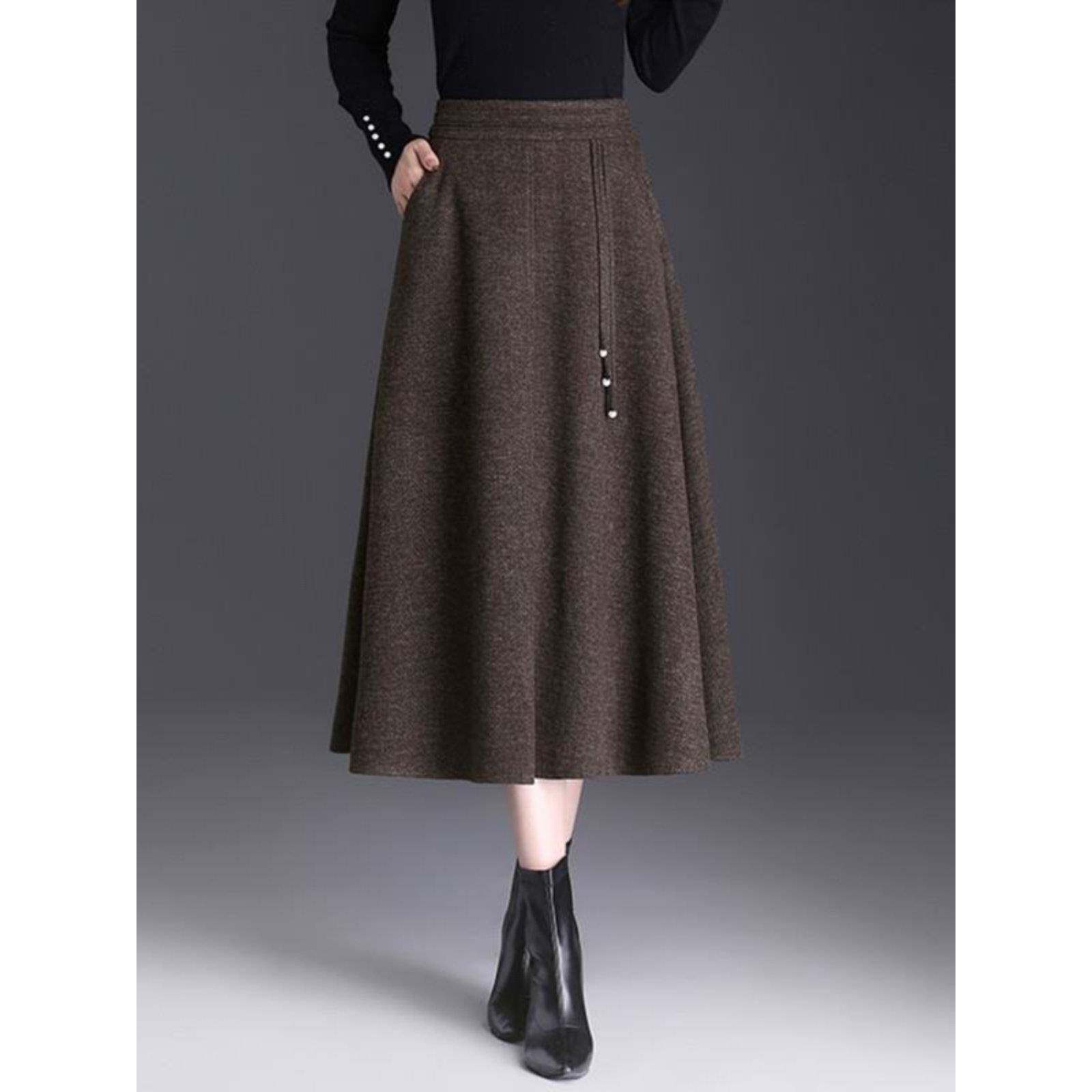 毛呢半身裙女秋冬款2025新款高腰A字伞裙遮胯显瘦小个子大摆裙子