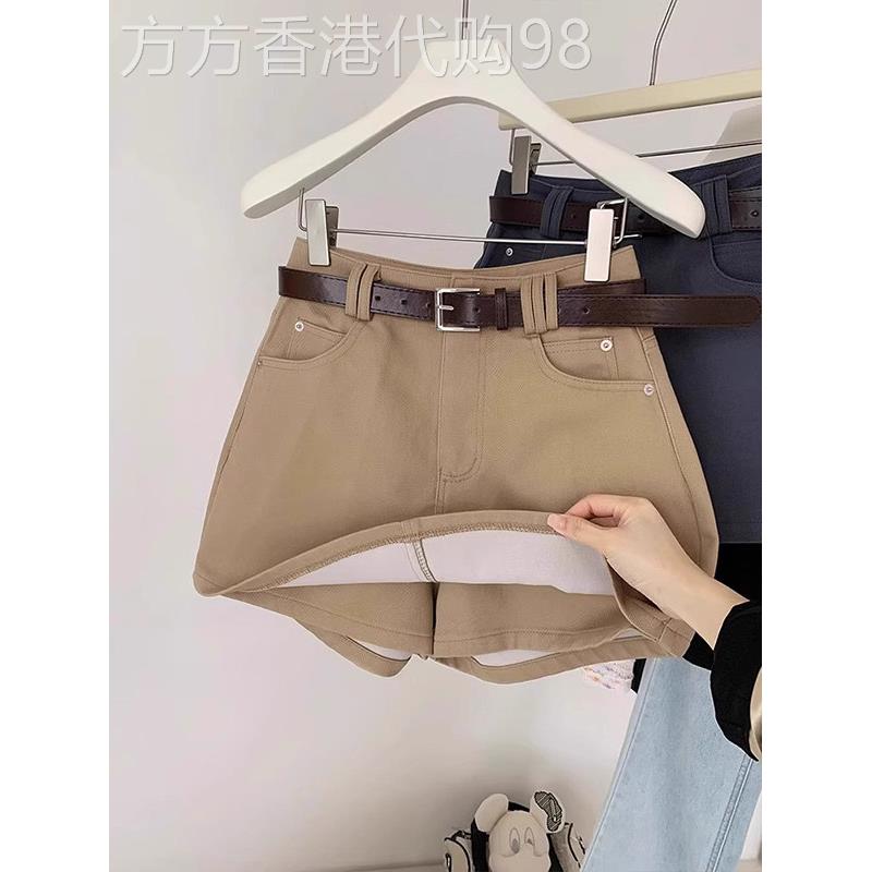 卡其色半身裙女春秋夏季大码胖mm高腰显瘦防走光裤裙休闲a字短裙