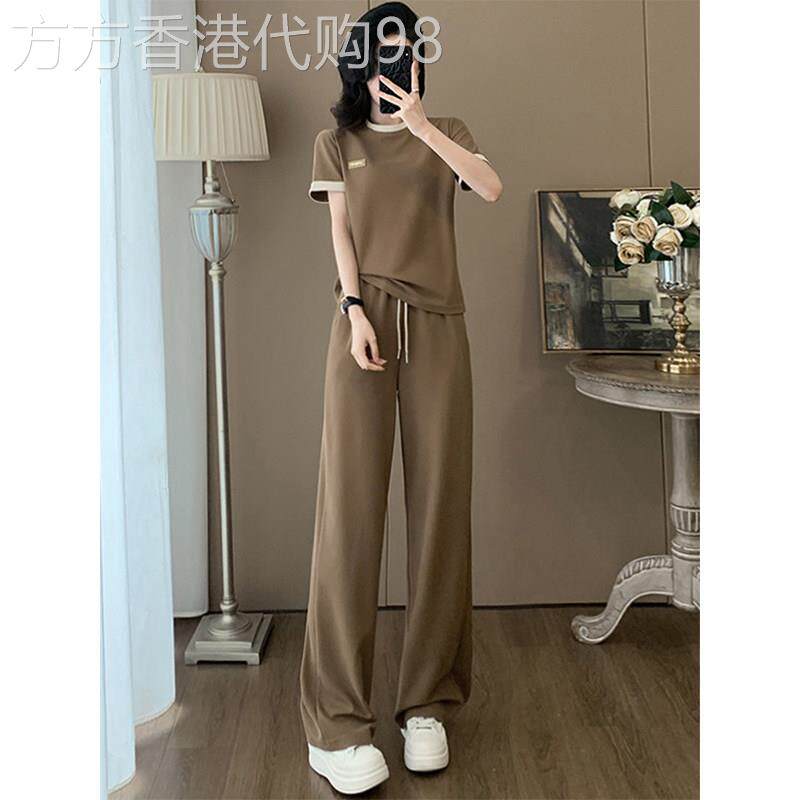 欧洲站休闲运动套装女2026新款夏季减龄时尚短袖T恤阔腿裤两件套