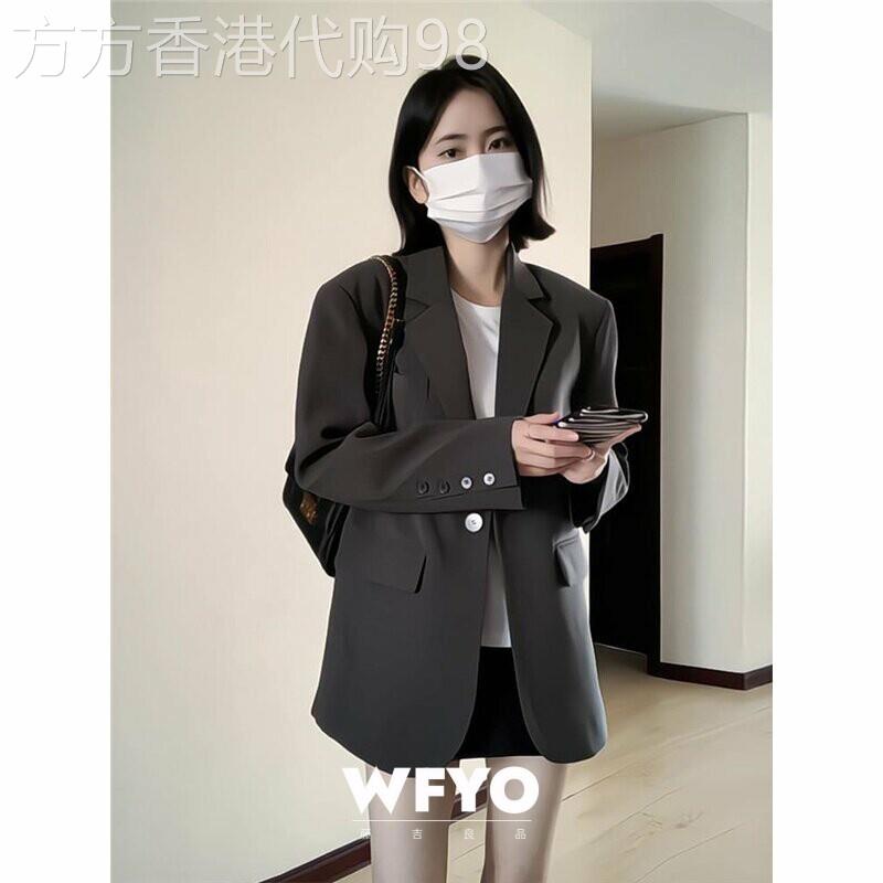 WFYO/韩版灰色西装外套女小个子春秋新款高级感正肩宽松休闲西服