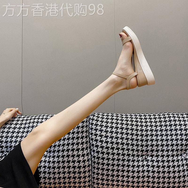 一字带坡跟凉鞋女2026年夏季今年流行新款厚底松糕底百搭高跟鞋