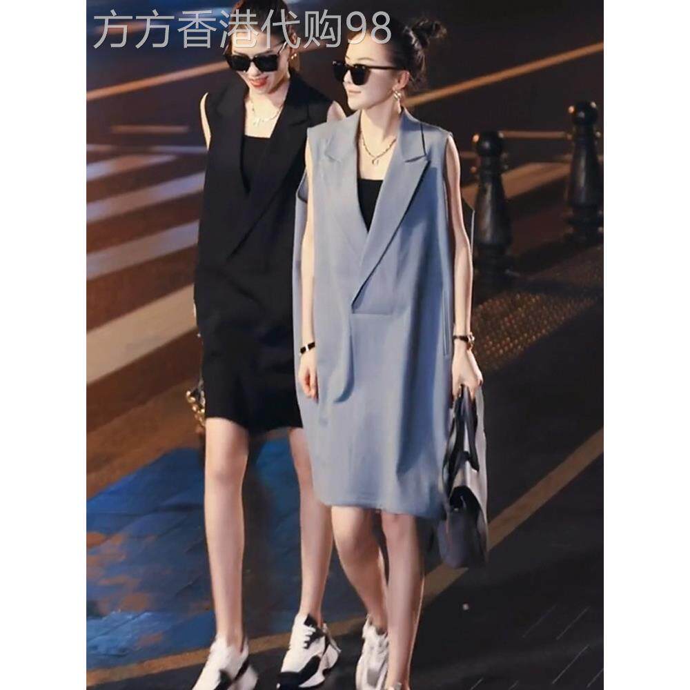 无袖西装洋装女2025夏欧货时尚覆古气质名媛风宽松大版西服短裙