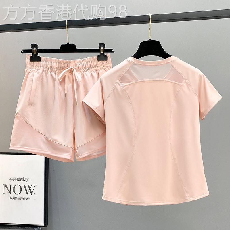 潮牌运动套装女夏高级感宽松晨跑速干透气瑜伽户外打羽毛球健身衣