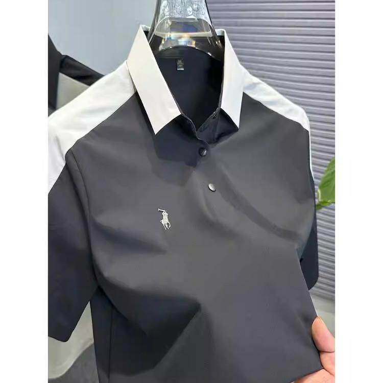 MAROLIO高端品牌拼接冰丝polo衫短袖宽松休闲运动短袖翻领t恤男薄