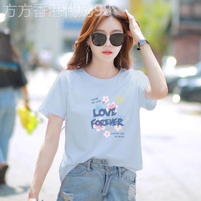 正肩圆领t恤女短袖夏季薄款宽松大码新款爆款多巴胺穿搭打底衫
