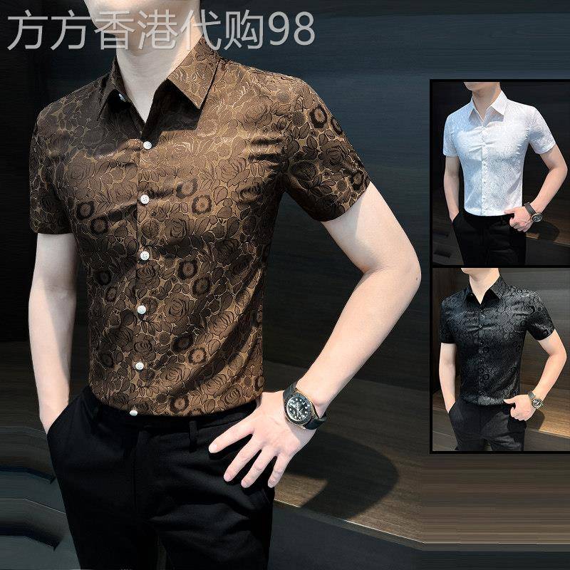 男士花衬衫短袖夏季印花高级感痞帅休闲男装2025新款半袖衬衣男款