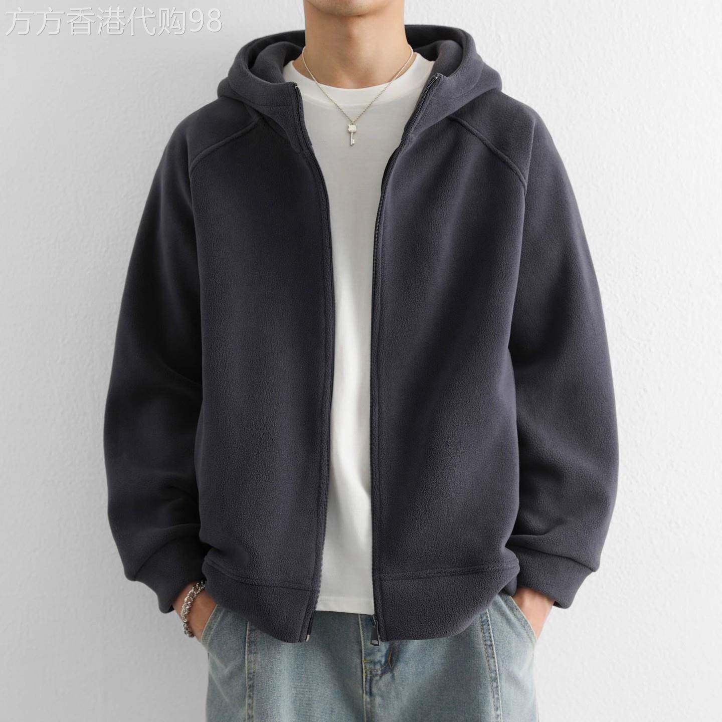 高端羊羔绒宽松卫衣外套男士2025新款秋冬季加绒加厚连帽夹克男款