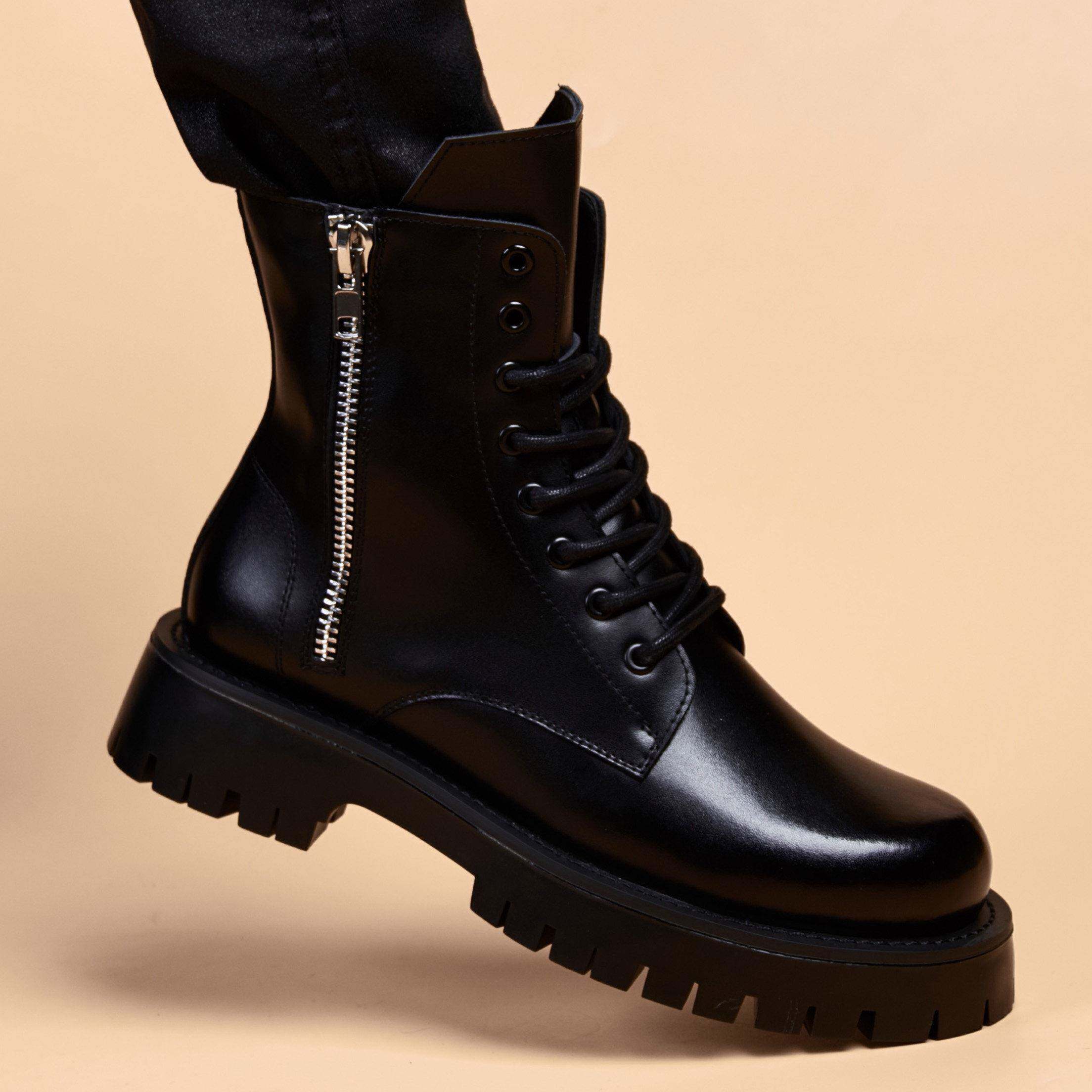 高端皮靴男真皮大头英伦风中帮内增高马丁靴男冬季加绒高帮皮鞋男