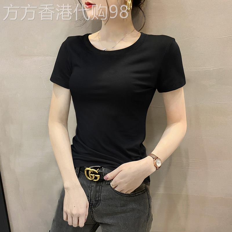 2026夏季新款韩版修身纯棉小圆领短袖T恤女遮肚显瘦百搭上衣薄款