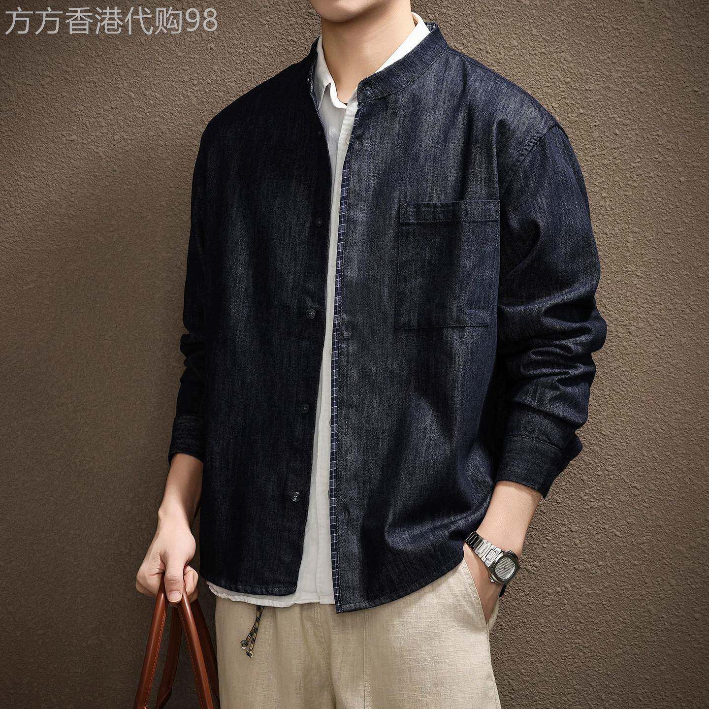 日本进口品牌老钱风牛仔衬衫男丨高端「立领丹宁」秋季松弛感外套