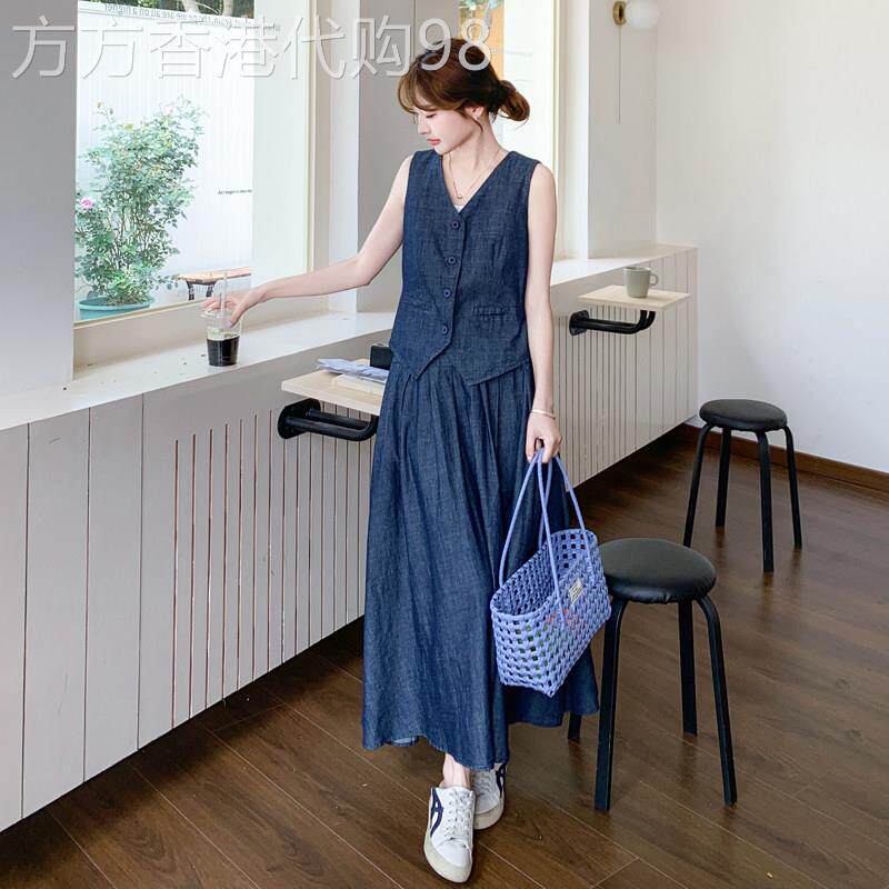 法式轻熟风牛仔马甲裙 2025夏季新品两件式套装 千姿倩品牌