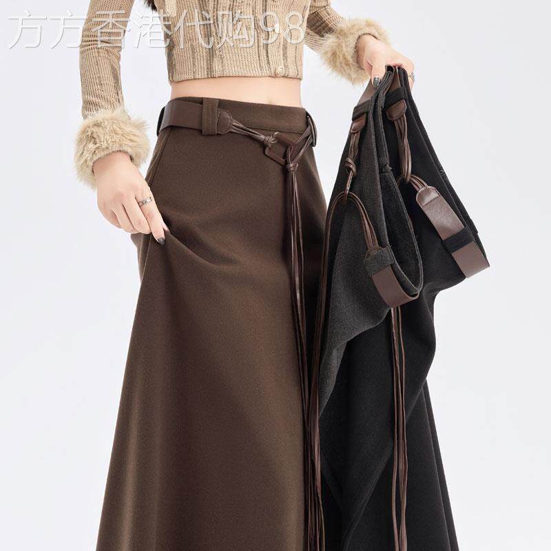 美拉德毛呢半身裙女2026年秋冬季新款高腰显瘦垂感a字大摆长裙子