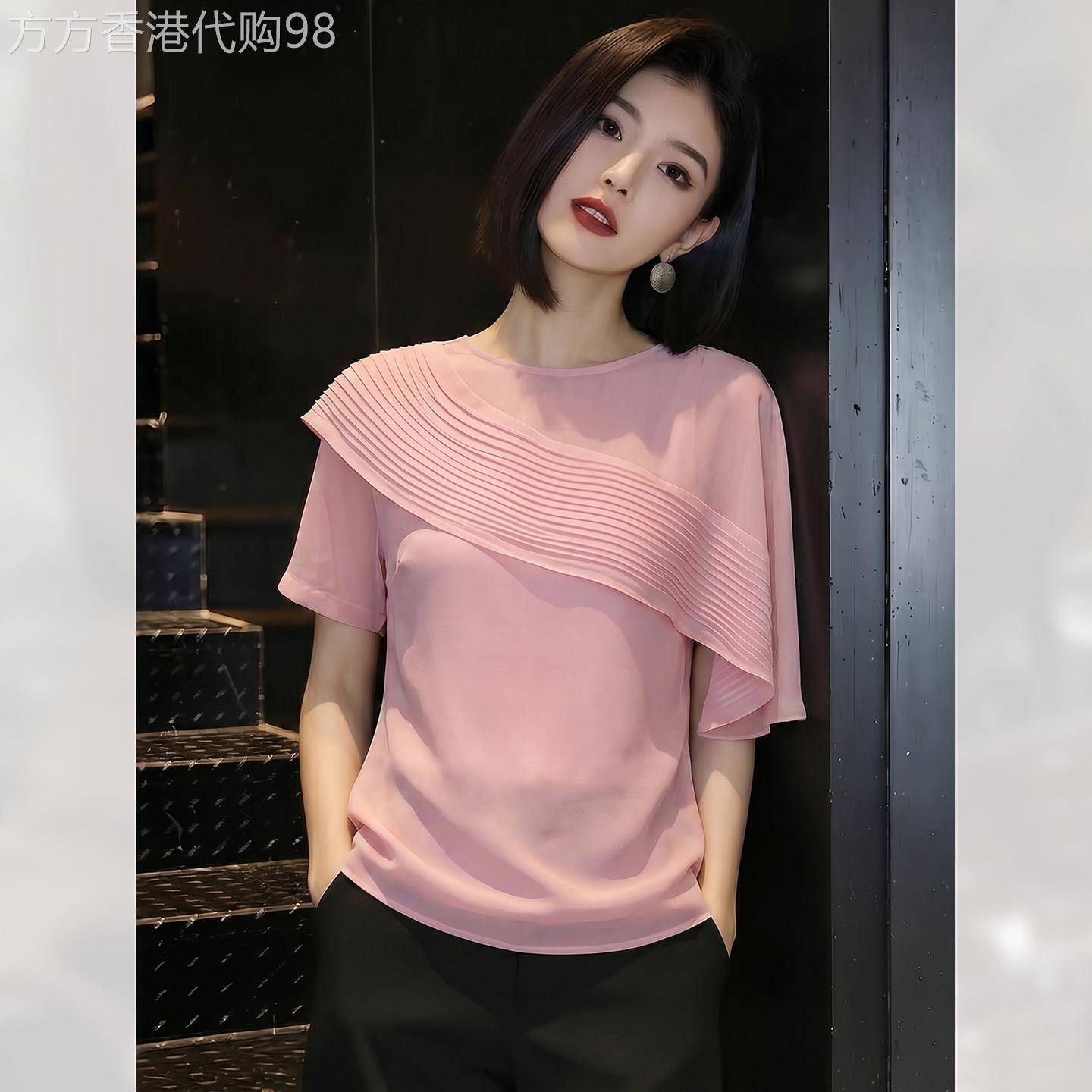 法式高端温柔不规则短袖T恤女装夏季2026年新款上衣减龄百搭洋气