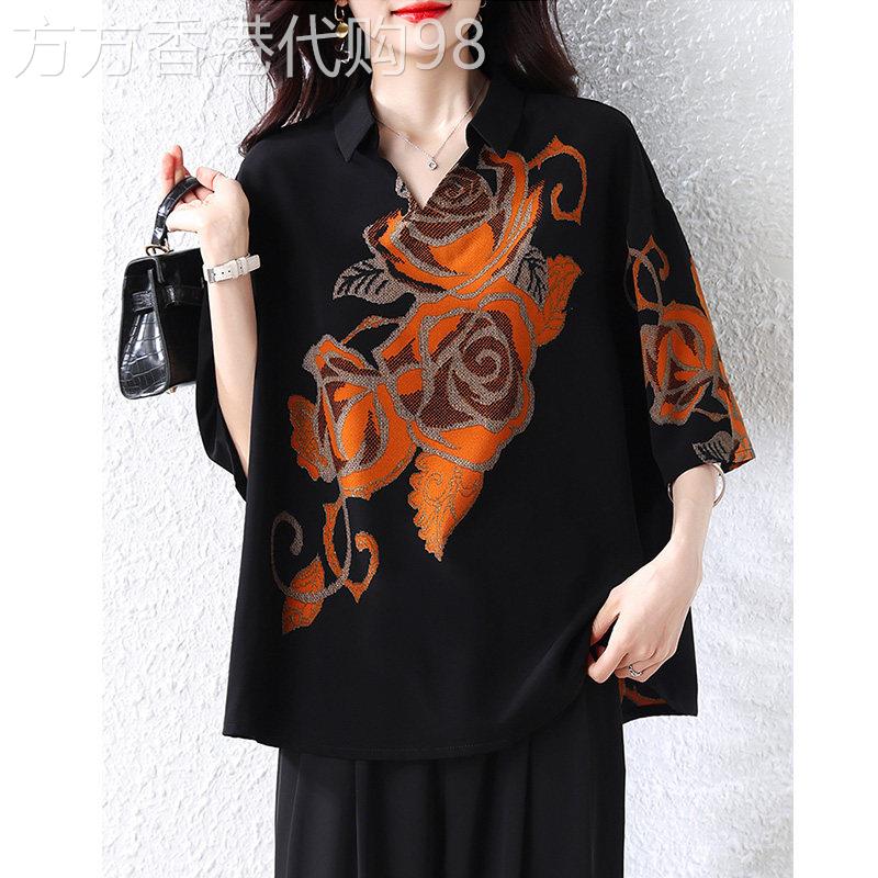 黑色短袖衬衫女夏季薄款2026新款独特高级感宽松显瘦V领衬衫上衣