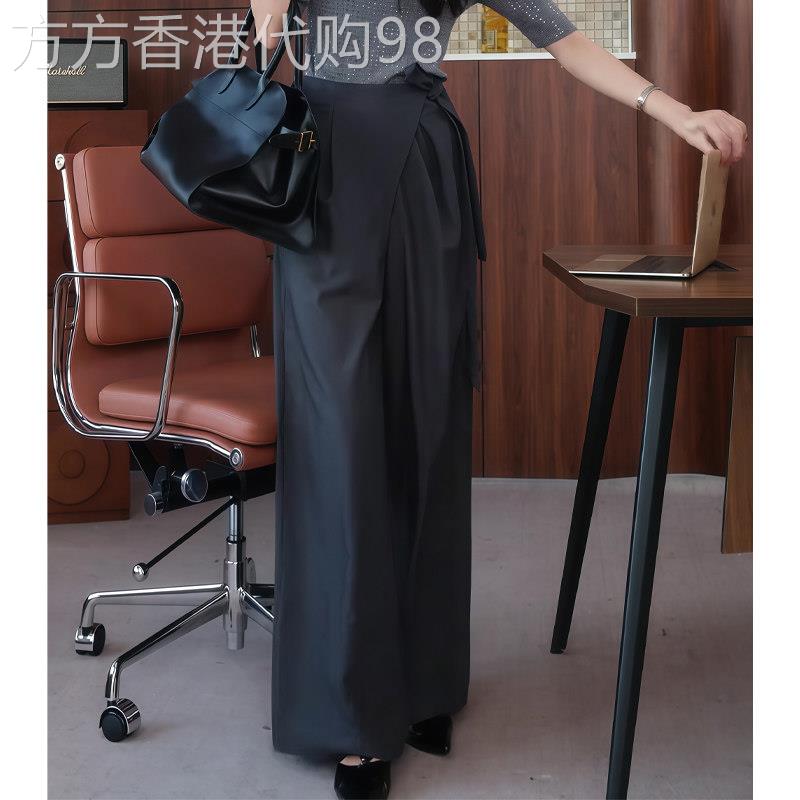 灰色西装裤女秋季2025新款高腰显瘦设计感绑带小众气质通勤阔腿裤
