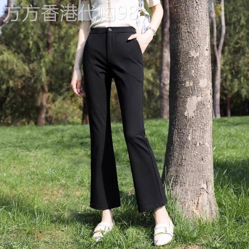 冰丝宽松黑色西装微喇裤女2025年夏季薄款休闲显瘦阔腿九分喇叭裤