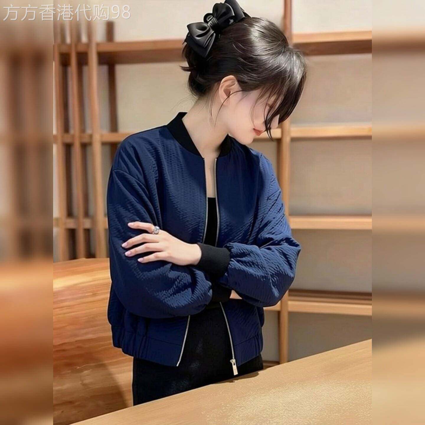高级感蓝色短款棒球服外套女2026春季新款宽松显瘦小个子夹克上衣