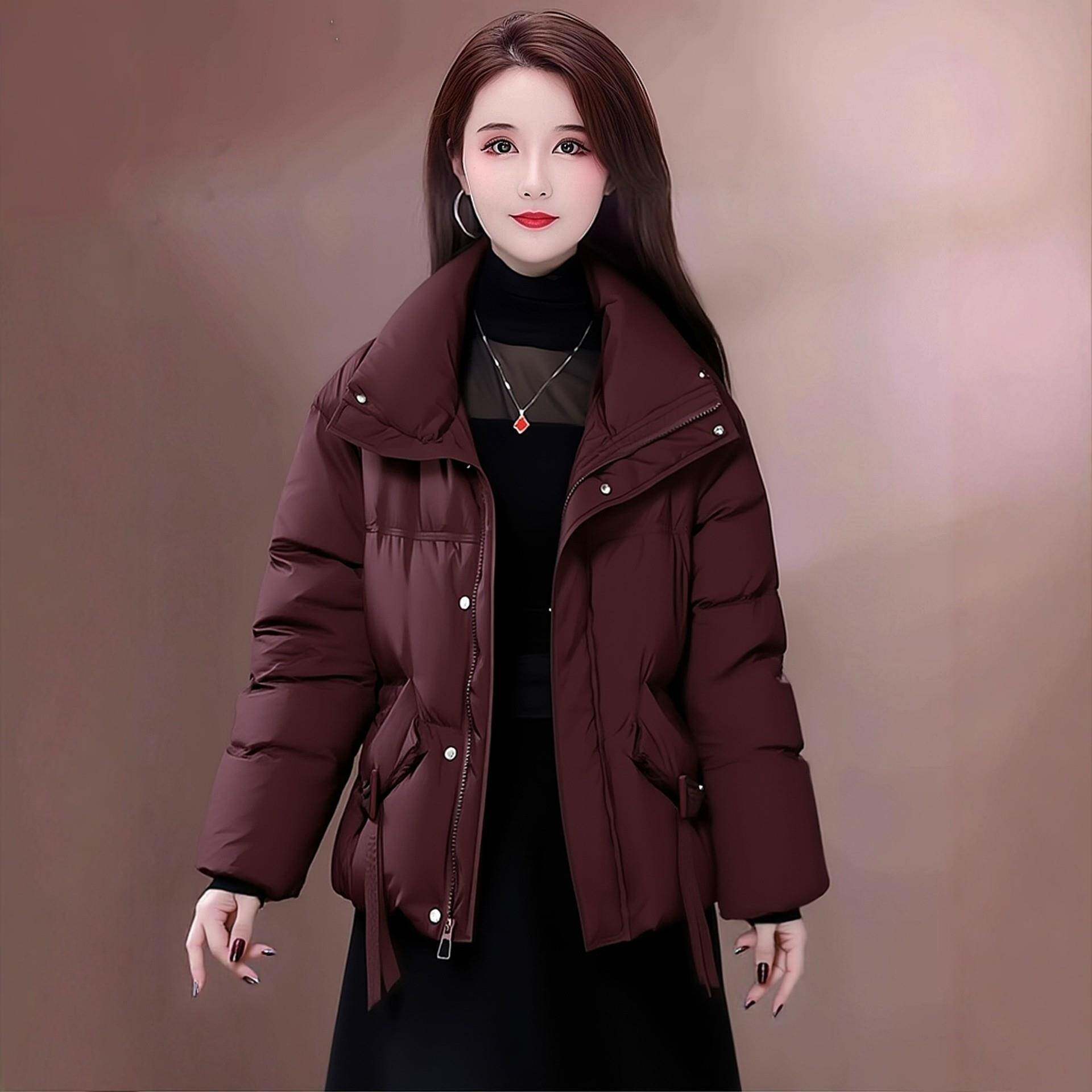 红色立领短款羽绒服2026女冬新款今年流行高级洋气保暖白鸭绒外套