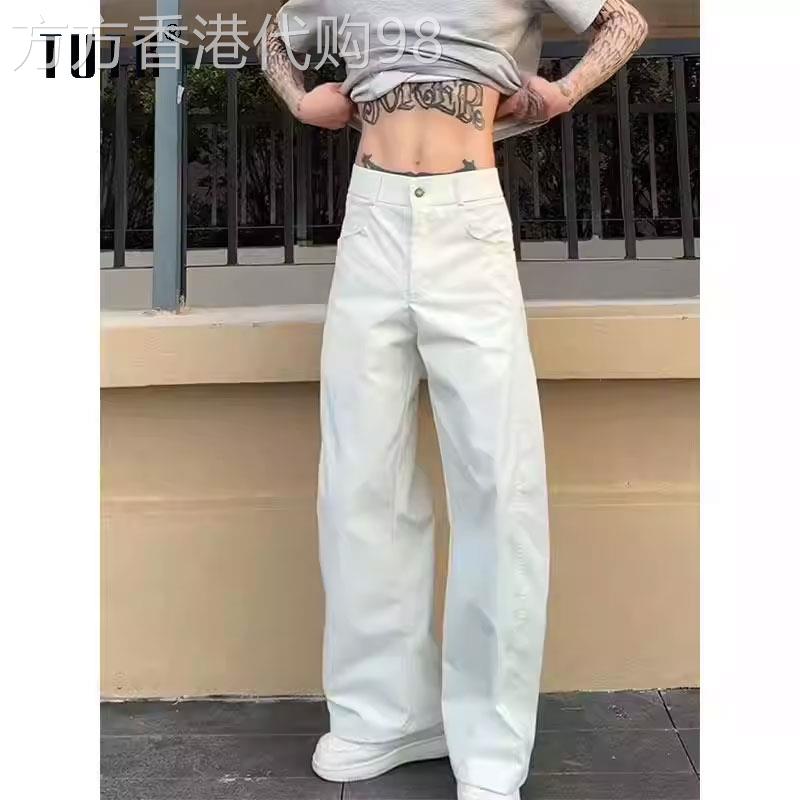 白色休闲裤男士春夏季潮牌宽松垂感弯刀阔腿裤百搭直筒工装微喇叭