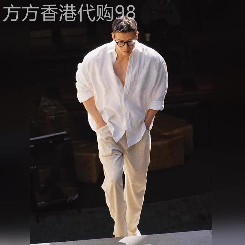 高端2026夏季白色老钱风亚麻衬衫男士松弛感穿搭长袖衬衫防晒外套