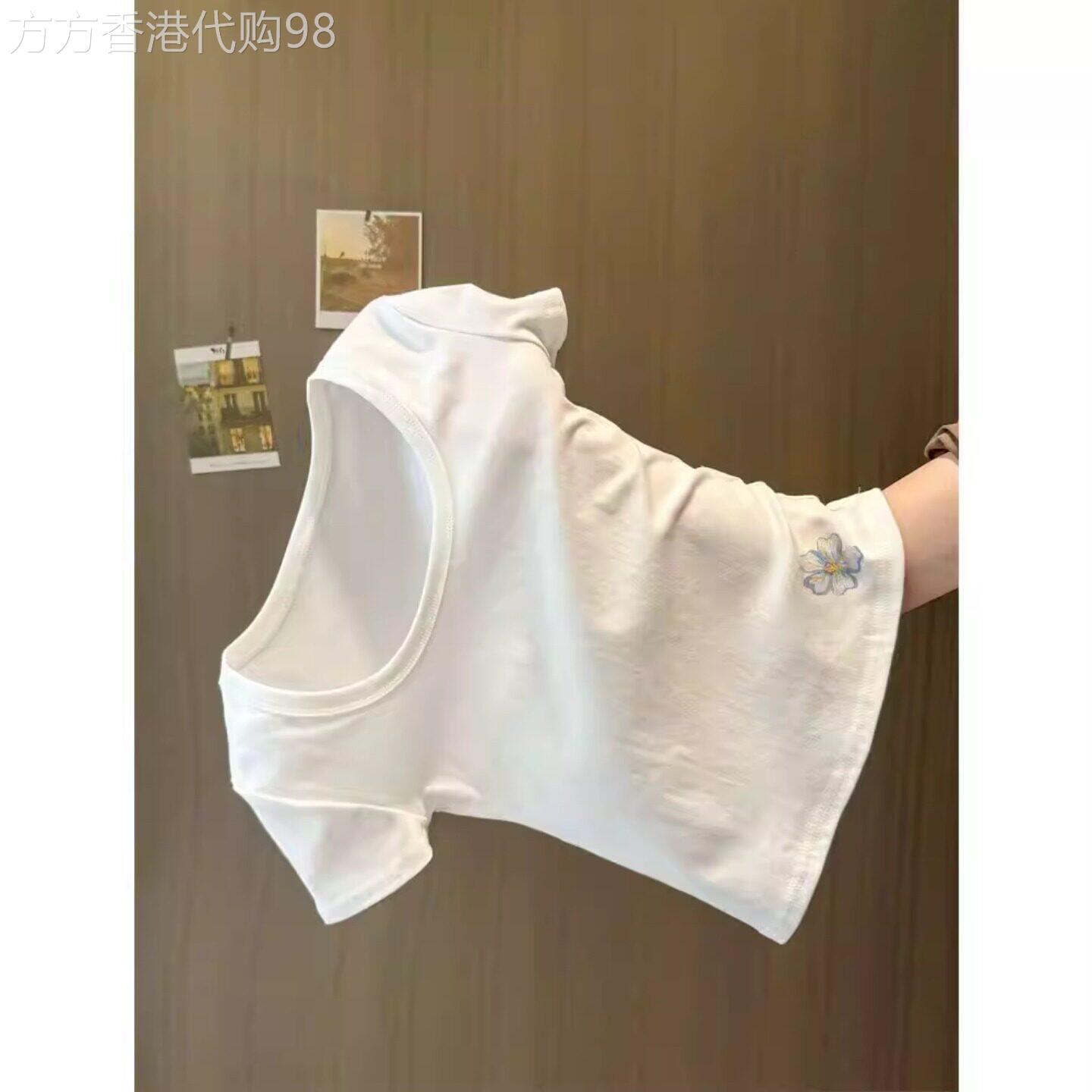 u领白色短袖T恤女夏季2026新款正肩修身显瘦短袖欧货百搭短款上衣