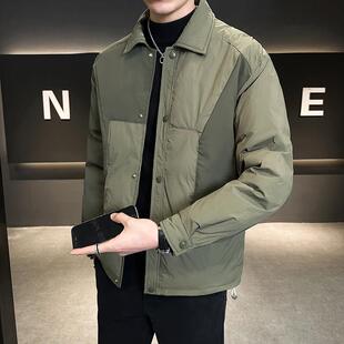 高端轻奢轻薄冬季保暖羽绒服男士2025新款拼接衬衫式休闲冬装外套